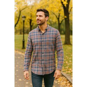 Johnston & Murphy Large Flannel Button Down Shirt Plaid Soft Cotton Long Sleeves
